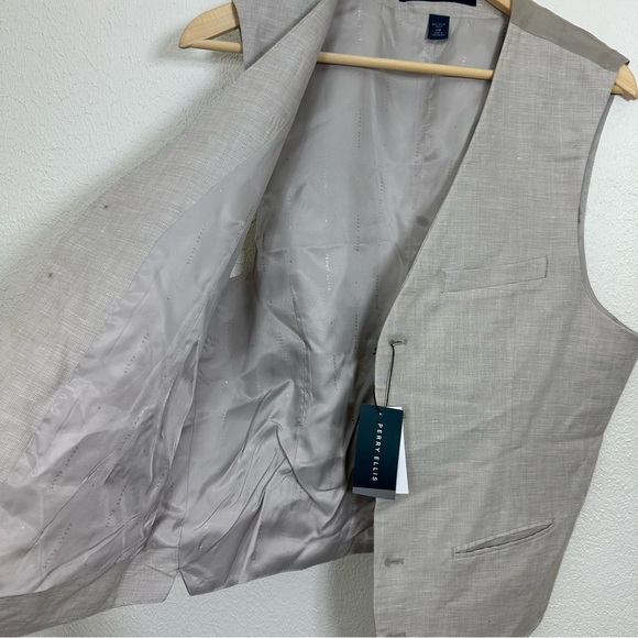 Perry Ellis Mens Vest Large Linen Blend Natural Linen Core NWT - Picture 5 of 14